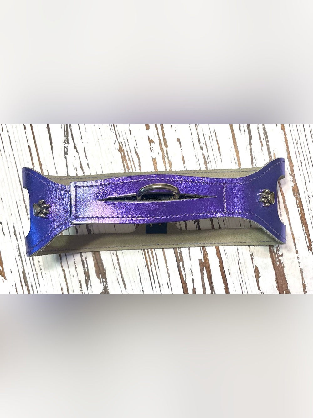 Metallic Purple Leather Choke Free Step-in Harness with Silver Paw Accent 18”